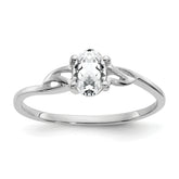 10k White Gold Polished Genuine White Topaz Birthstone Ring